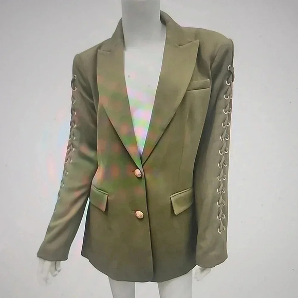 RAMY BROOK OVERSIZED OLIVE MAVE LACE UP SLEEVE BLAZER SIZE 4 - Picture 7 of 8